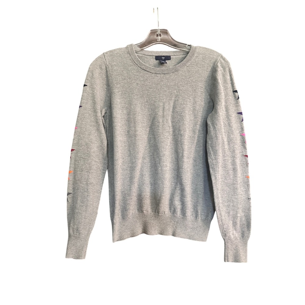 Gap‎ Crew Neck Sweater Women's Small Gray Star Embroidered Long Sleeve Casual
